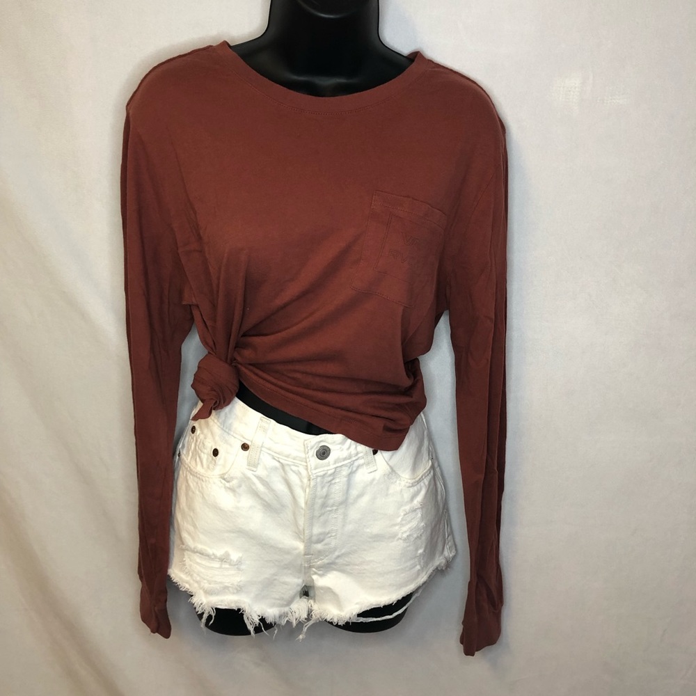 RVCA Burnt Orange Long Sleeve Pocket Tee T-Shirt Size Large